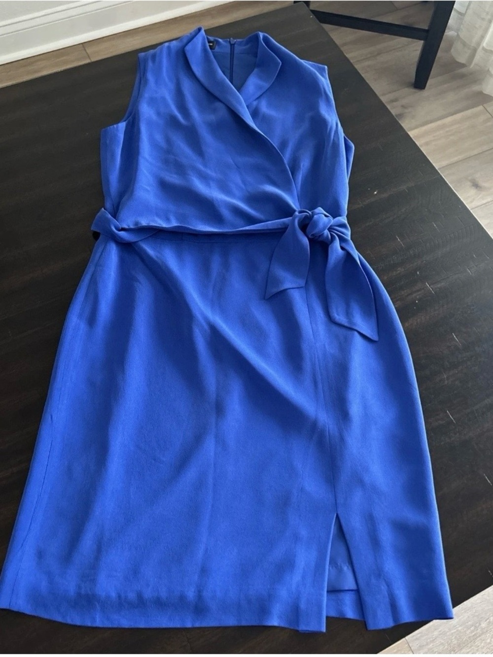 Jones New York Size 10 Silk Sleeveless Royal Blue Wrap Tie Dress - Women